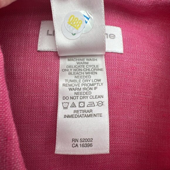 Liz Claiborne L Fuchsia Pink 100% Linen Blouse Womens Button Up Shirt Top - Picture 8 of 9